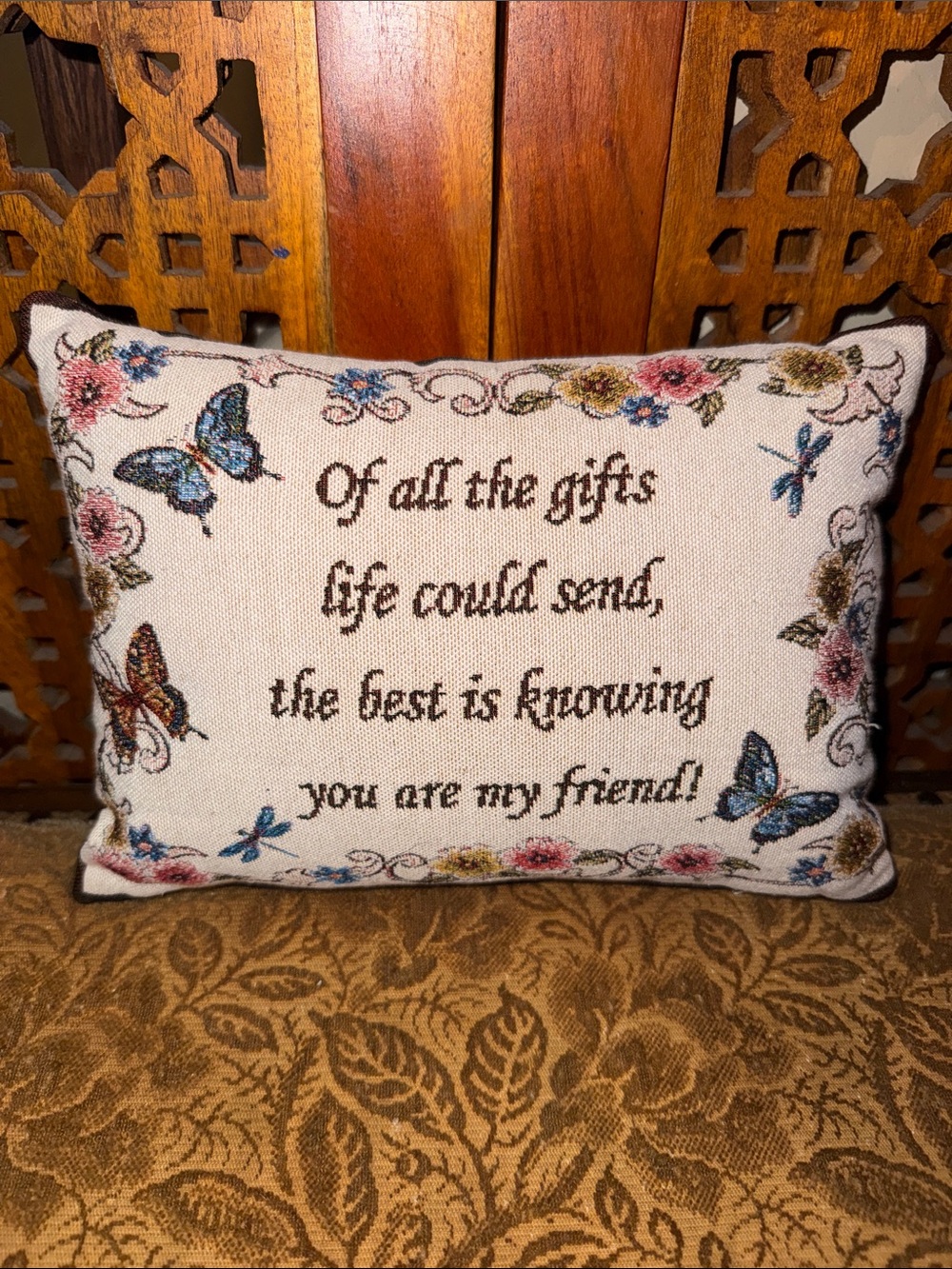 Friendship Sentiment Embroidered Accent Pillow in Cream